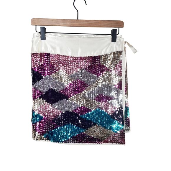 Adam Lippes Sequin Wrap Mini Skirt Multicolor Metallic Size 4 - Picture 2 of 4
